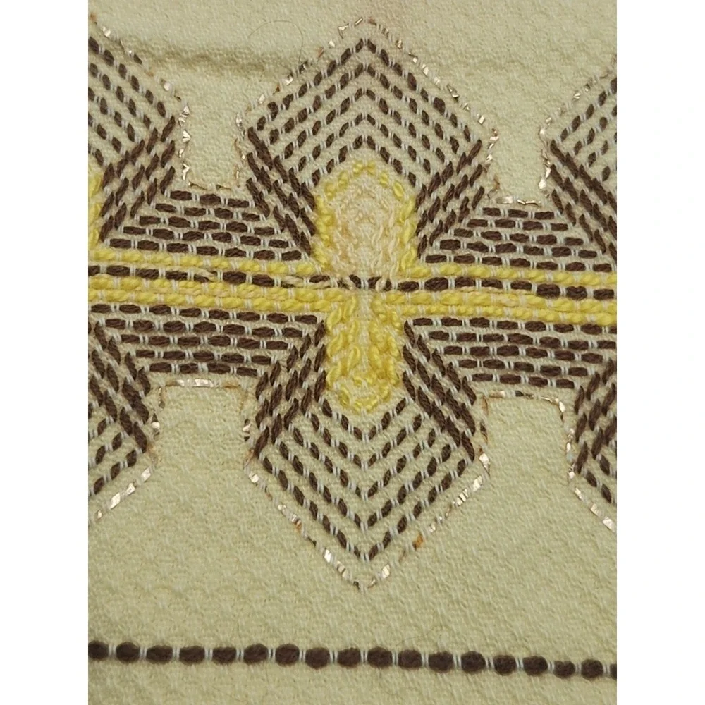 Vintage Yellow Brown Gold Swedish Huck Weave Kitchen Tea Towel Cotton 1970's